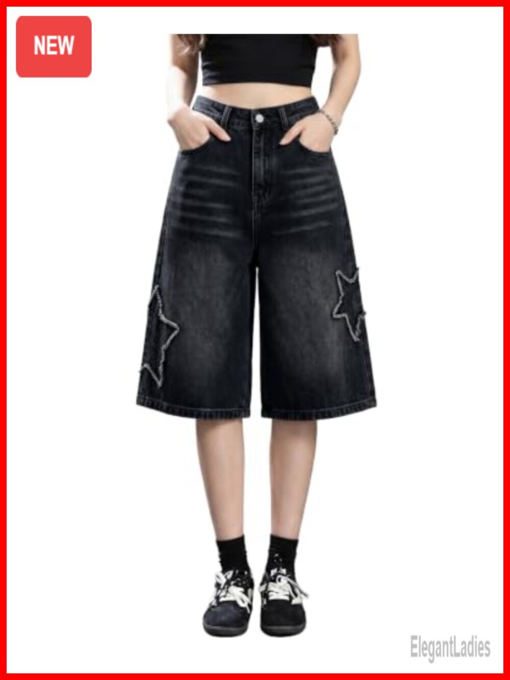 Womens Baggy Wide Leg Jean Shorts Y2K Distressed Denim Jorts